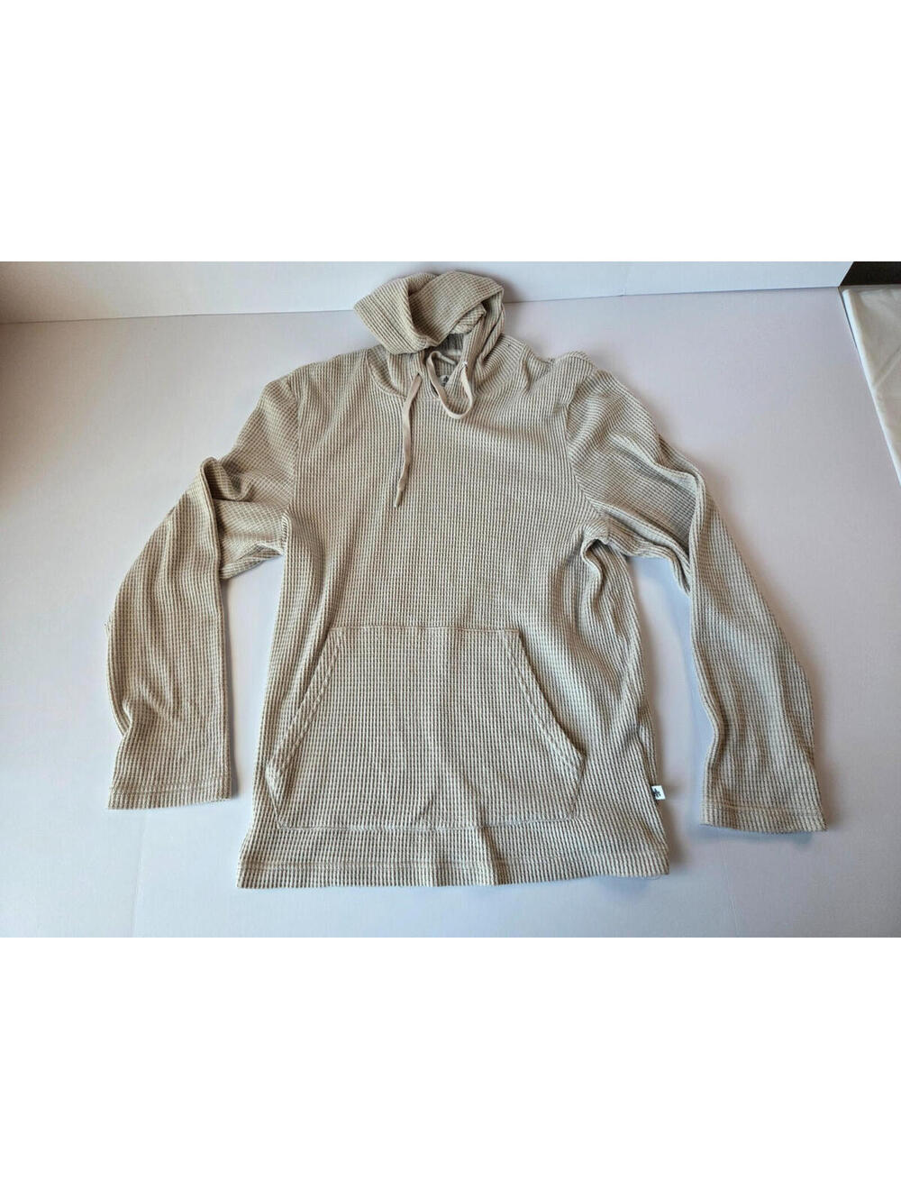 Rainforest Hoodie Mens Small Oatmeal Beige Waffle Thermal Knit Pullover Sweater